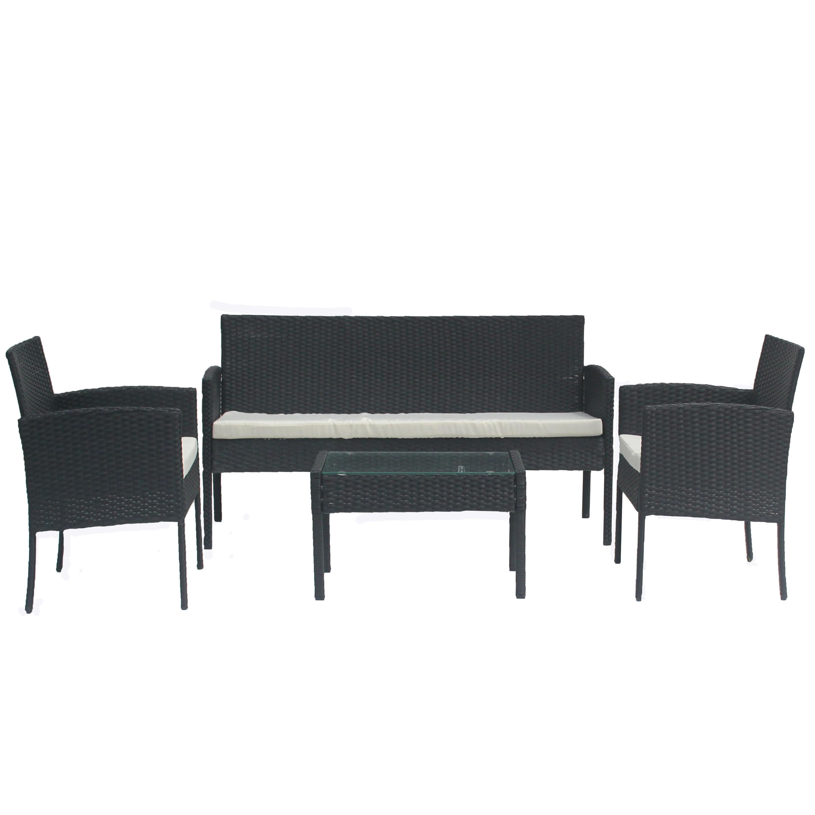 Set mobilier de gradina DeHome MG410, canapea, fotolii si masuta incluse, culoare negru